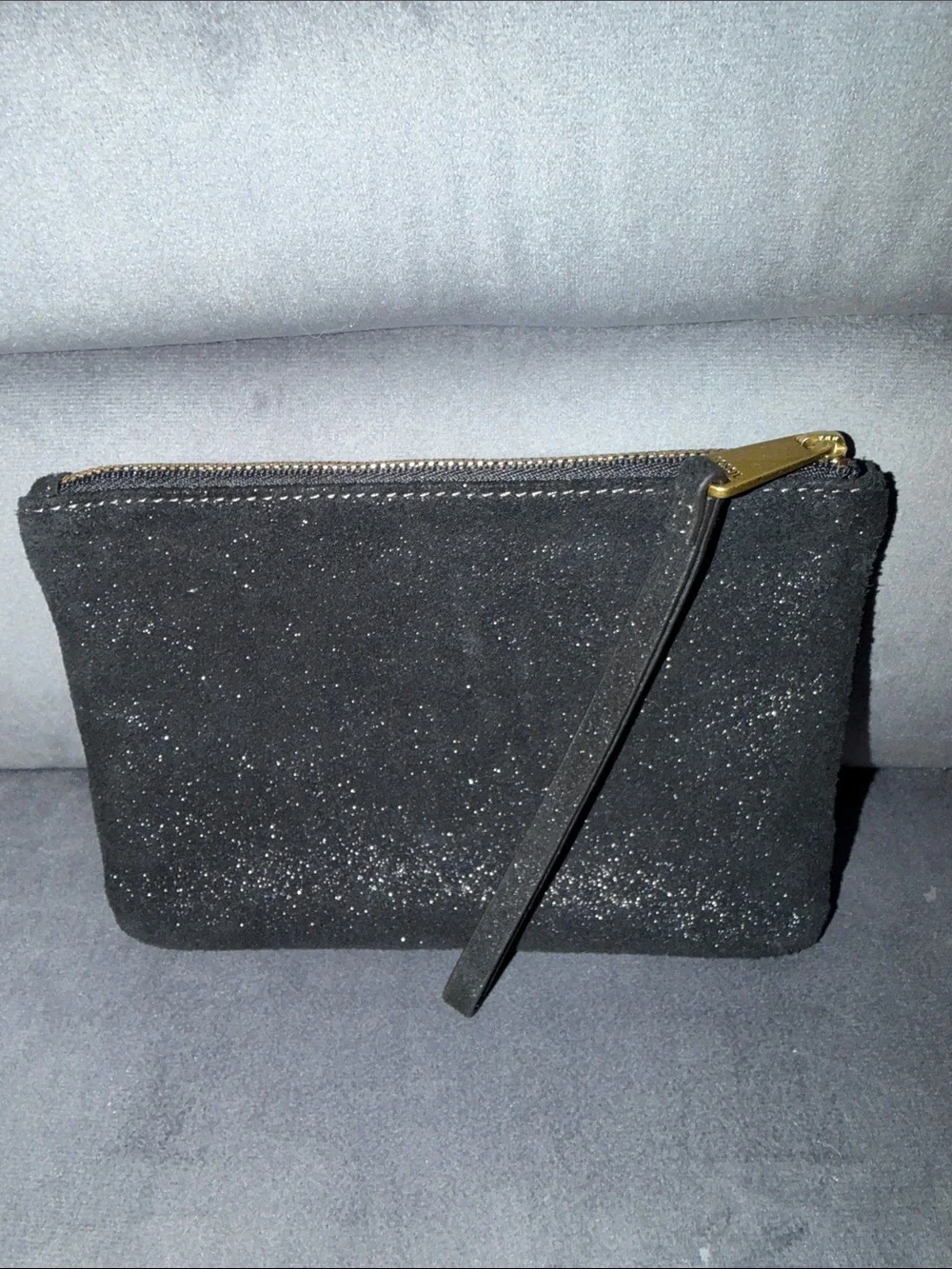 Fossil Black Leather Shimmery Suede Zippered Wristlet SL6818